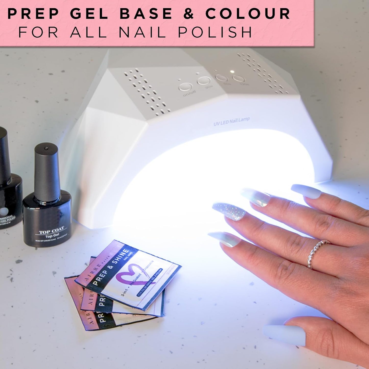 AIRRE 50 Professional Alcohol Prep & Shine Nail Wipes (3in1) Alcohol Wipes for Gel Nails, Acrylic Nails, Press-On Nails & Tips. Removes Sticky Gel Layer Residue, Preps UV/LED Gel Polish & False Nails