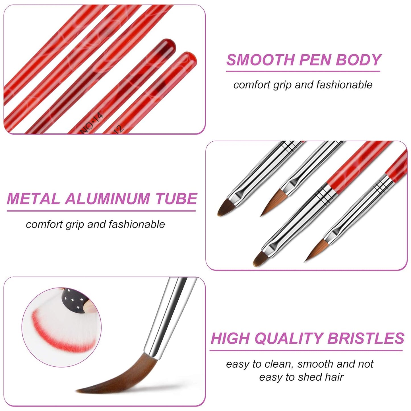 TOROKOM 19Pcs Nail Art Brush Set - Acrylic & Gel Application Kit with Dust Brush for Home Salon - Beginner Friendly (Red)