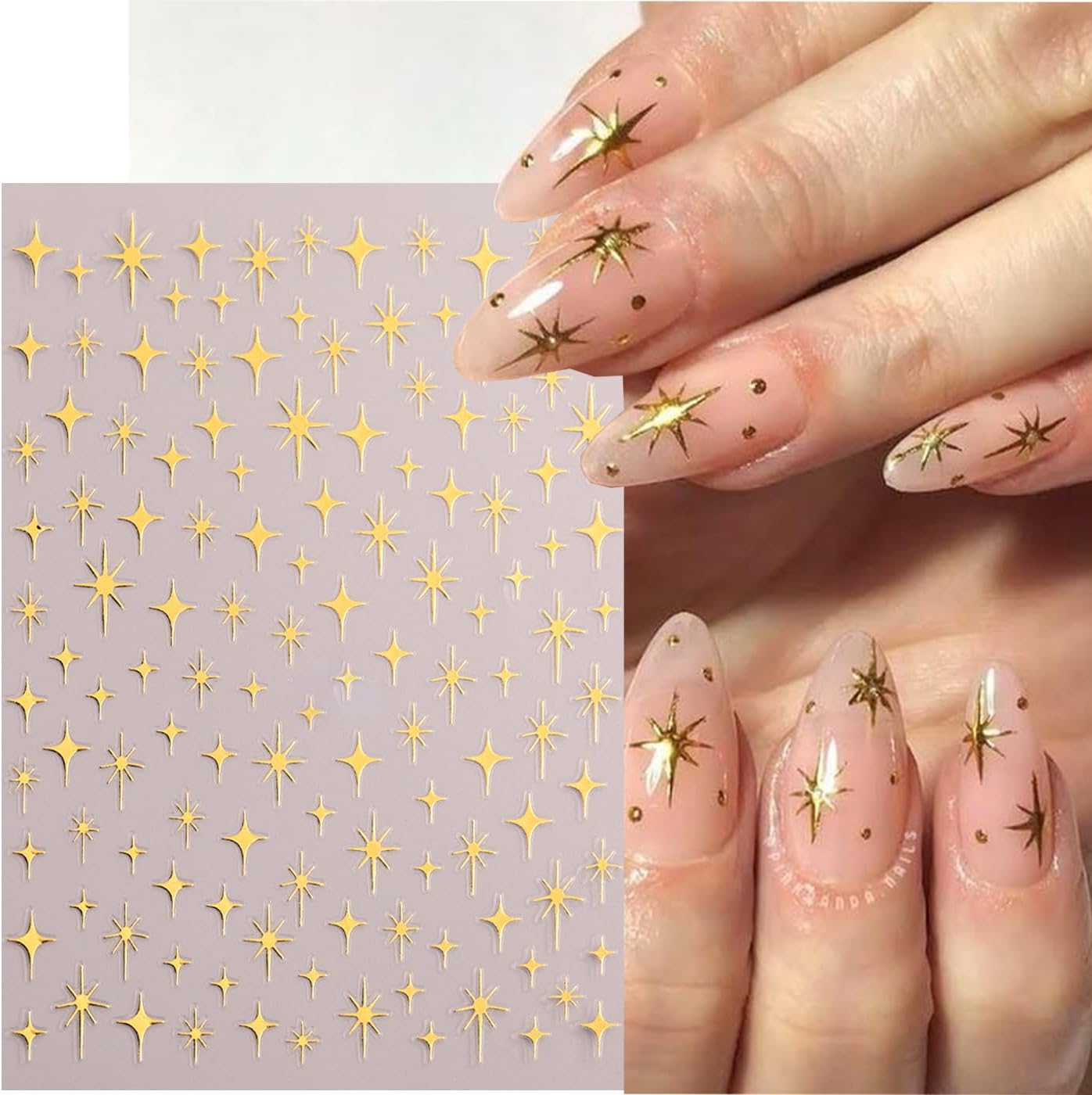 6Pcs Star Nail Sticker for Nail Art 3D Self-Adhesive Nail Decals French Cross Starlight Black White Gold Silver Design Pegatinas Uñas Slider Decal DIY Nail Tips Manicure Decor Supplies for Women