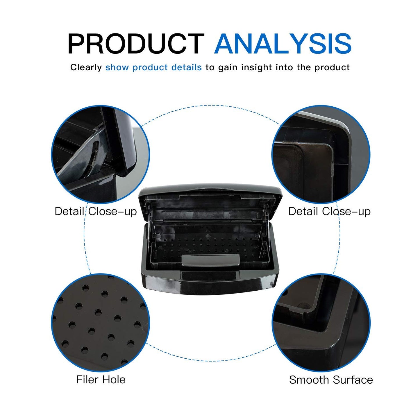 Aifeiter Nail Tool Sterilizer Box,Plastic Sterilizing Tray,The Disinfection Box for Nail Art Tools is Applicable to Nail Art Tools, Tweezers, Hair Salons, Spas and Manicure Equipment-Black