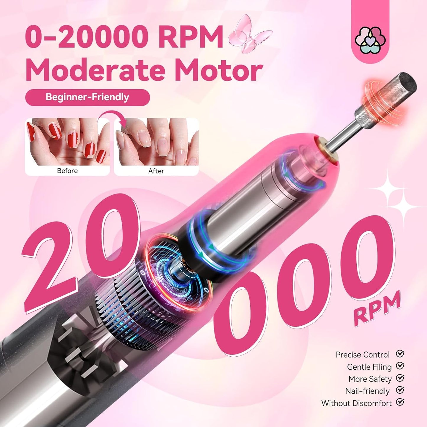 SAVILAND Portable Electric Nail Drill: 20000RPM Electric Nail File Gradient Dark Pink Nail Drill 7 Nail D rill Bits Nail File 51 Sanding Bands Beginners Salon at Home Manicure Pedicure