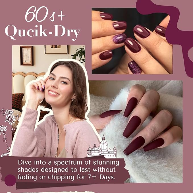 AZUREBEAUTY Purple Nail Polish Set 2 Colors Glitter Quick Dry Long Lasting French Tip Nail Polish Natural Manicure Diy Home Gift for Girls