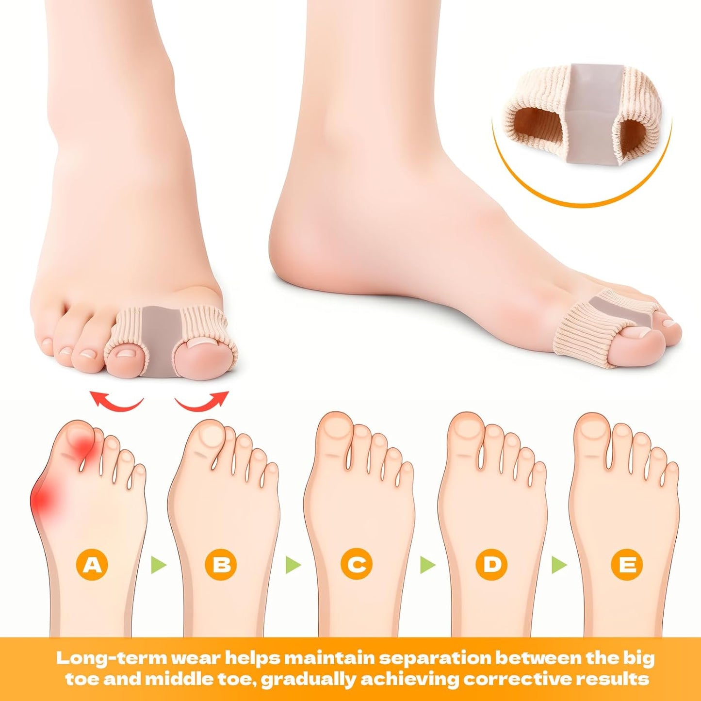 4 PCS Gel Bunion Toe Separators with 2 Loops for Overlapping Toes Gel Toe Spacers Bunion Corrector for Feet, Hammer Toe Straightene for Women Men