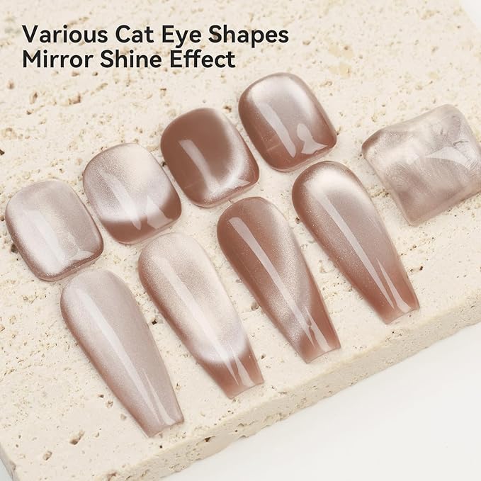 Cat Eye Gel Nail Polish Moonlight, 12ML High Gloss Smoothie Glitter Brown Cat Eye Nail Polish Magnetic Holographic UV Gel Polish for Nail Art Manicure Salon DIY at Home 1PC