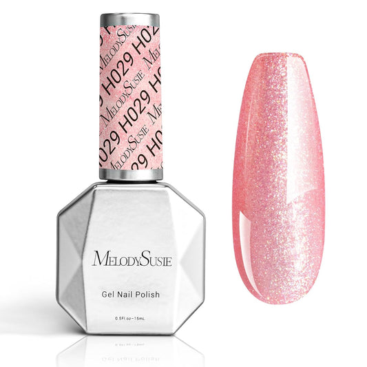 MelodySusie Sweet Pink Glitter Gel Nail Polish,0.5fl oz Soak Off UV LED Sparkle Pink Glitter Gel Polish Christmas Gift for Women Nail Art Manicure Salon DIY Nail Design Decoration at Home-A1617