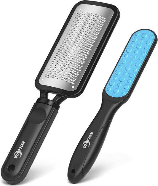 2 Pack Foot File Callus Remover, Durable Foot Scrubber for Hard Dead Skin, Foot Rasp and Double-Sided Foot Heel Scraper for Cracked Heels & Corns, Stainless Steel Pedicure Feet File Tool