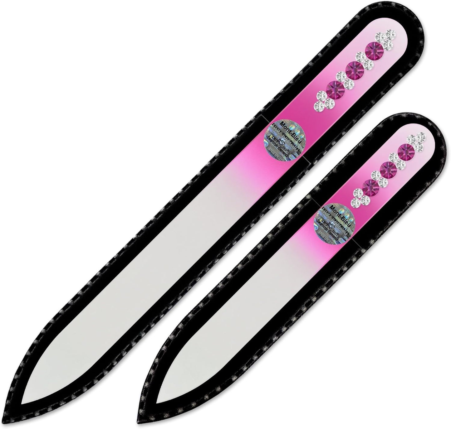 Washable Double Sided Nail File - Mont Bleu Set of 2 Glass Nail Files Hand Decorated with Crystals - Handmade Gifts - Czech Tempered Glass - Best Nail Care - Crystal Nail Files
