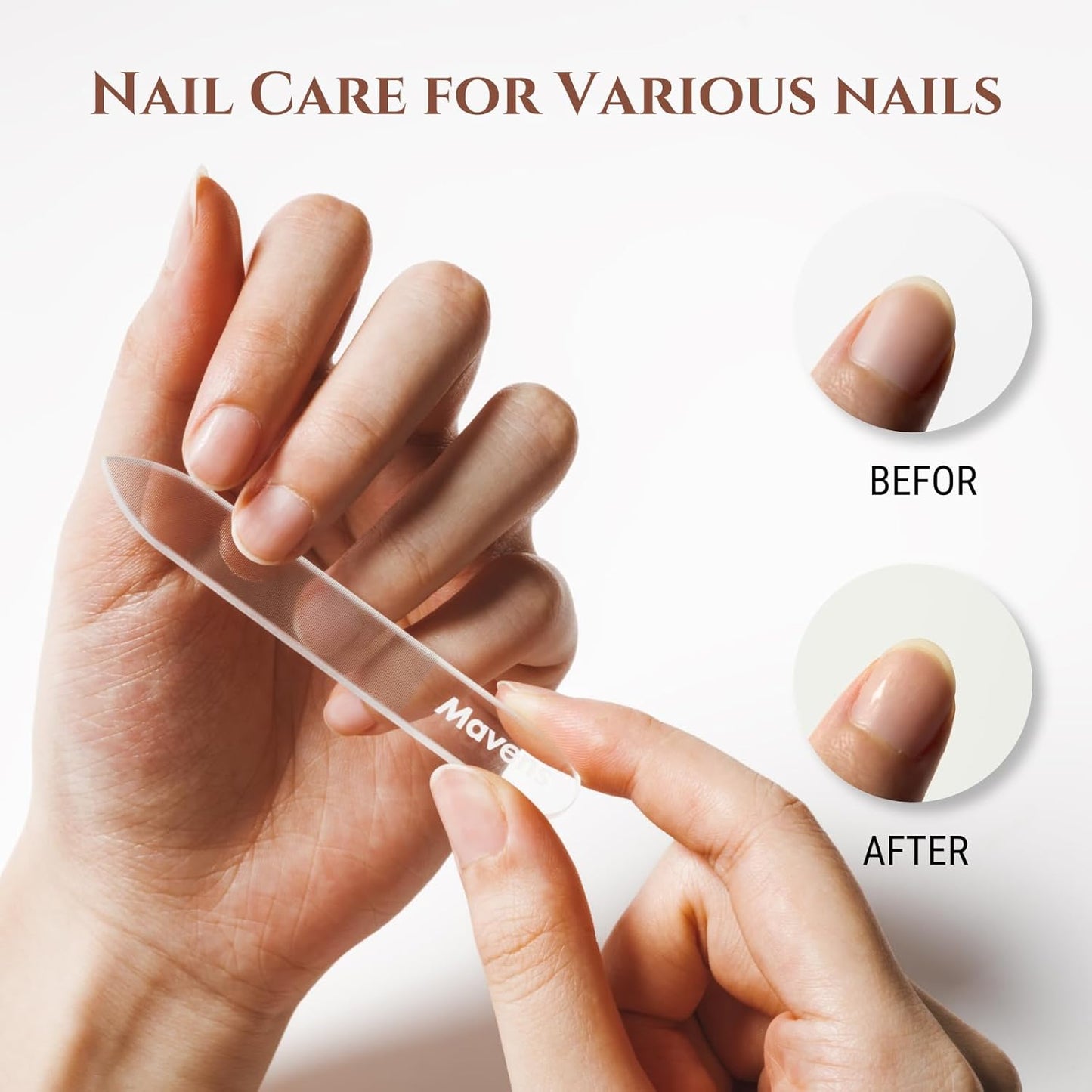 Mavens Glass Nail File Set with Case, Professional Crystal Fingernail Files for Natural Nails, Reusable Portable Manicure and Pedicure Nail Buffer, Manicure Tools for Home and Travel, Gift for Women.