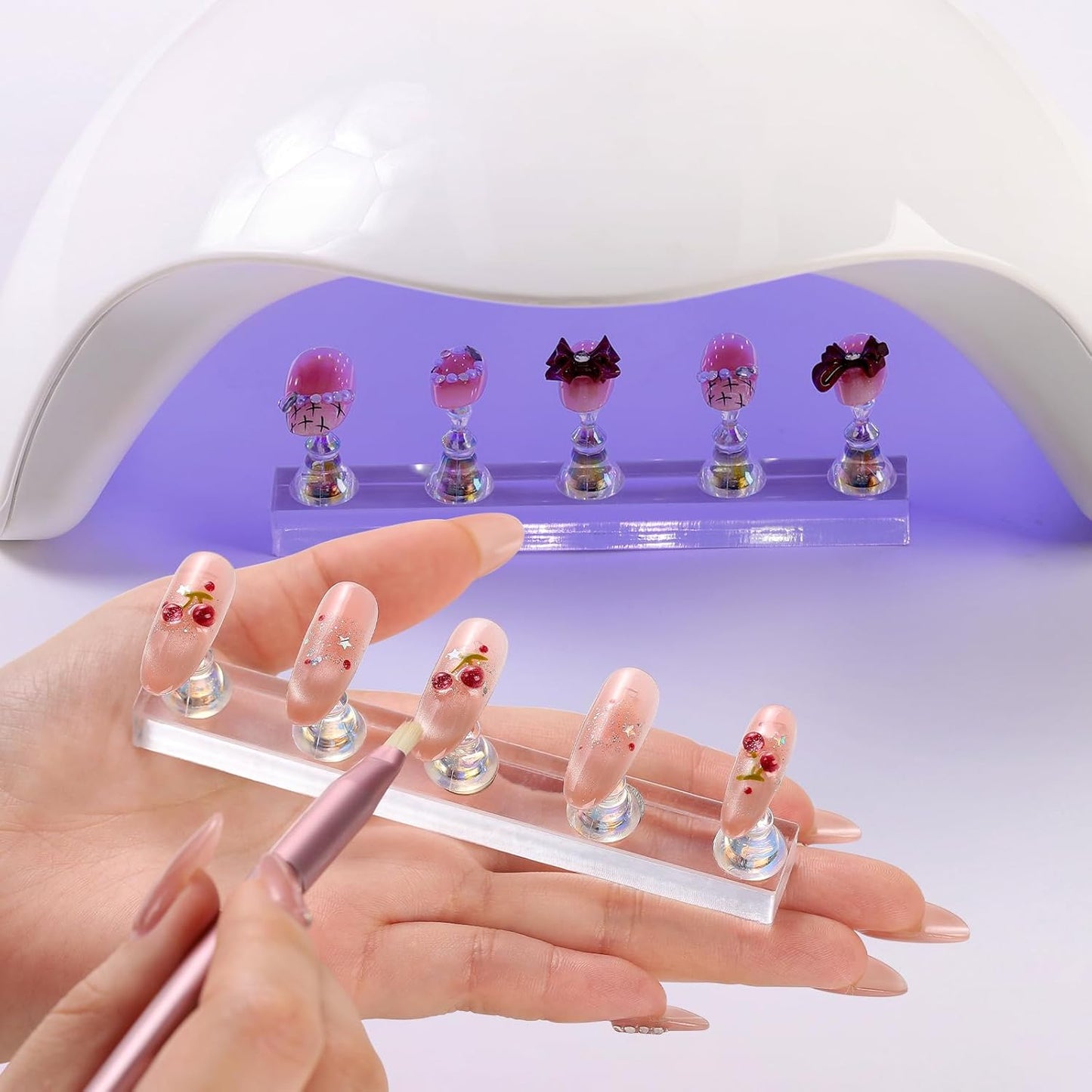 Etercycle Nail Stand for Press On Acrylic Nails Art Display Stand Nail Holder for Painting Magnetic Nails Stand with Double-sided Tape for Home DIY Salon Supplie (Clear)