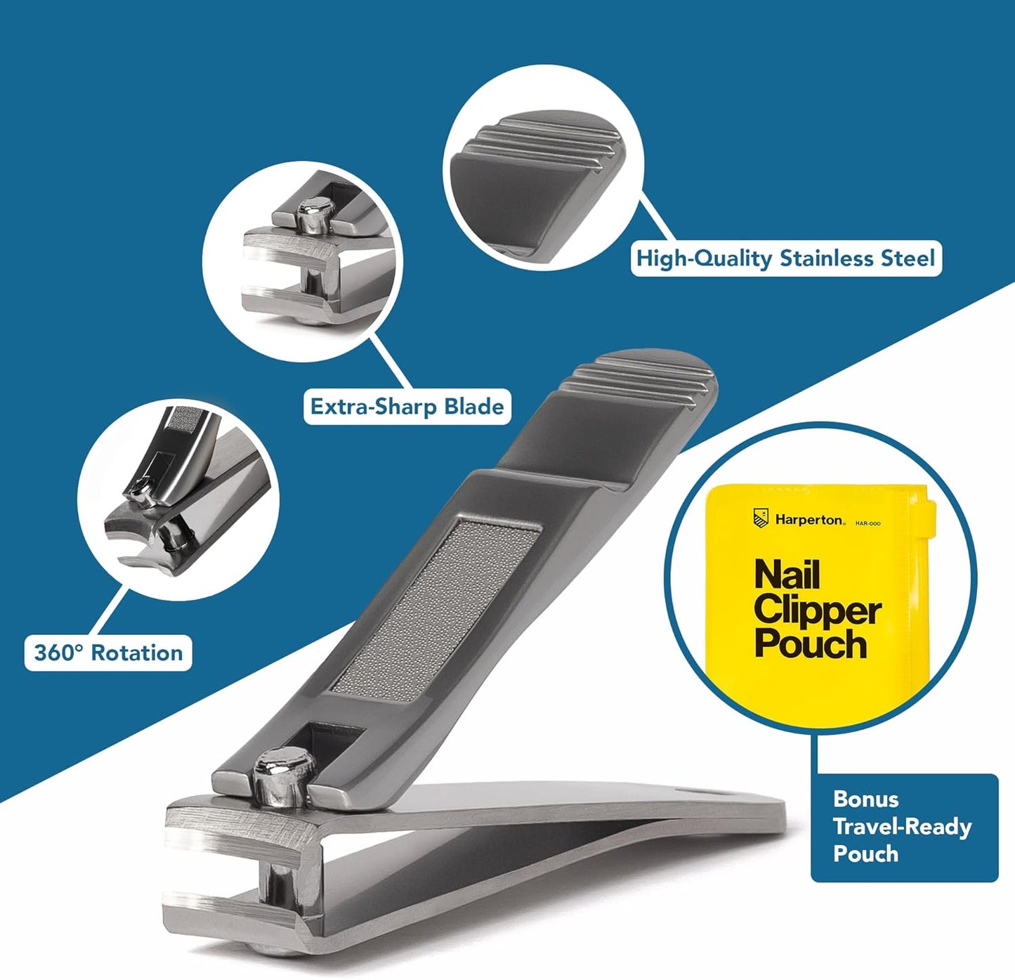 Ultra Sharp Nail Clippers Set - 2 Pack Stainless Steel Fingernail & Toenail Trimmers with Built-in Nail File for Women & Seniors (Silver)