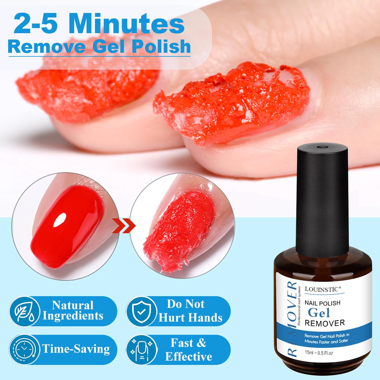 Gel Polish Remover, Gel Remover Kit Includes Cuticle Oil and Nail Polish Remover Tool No Soaking or Wrapping Removes Gel Polish in 2-5 Minutes