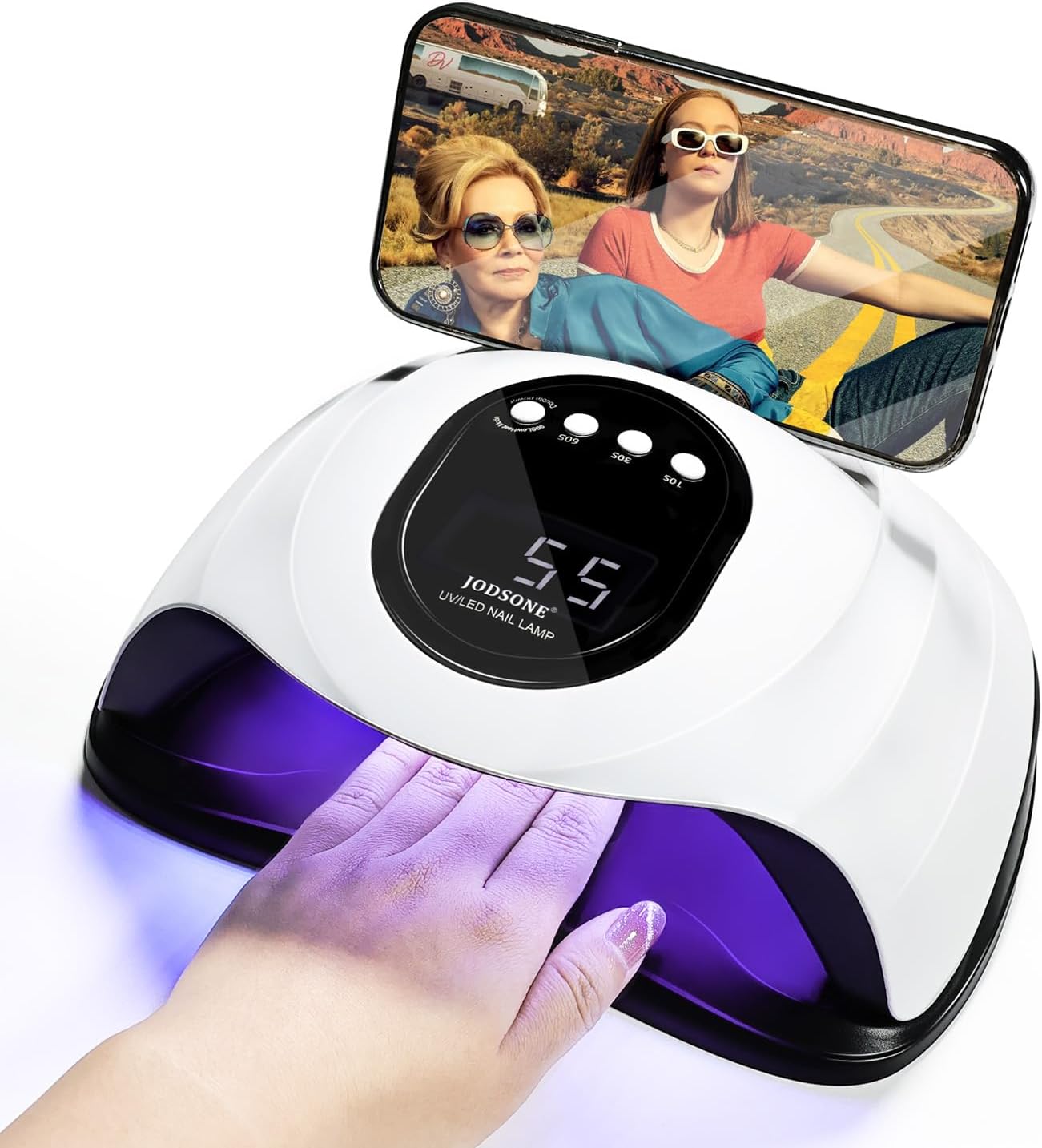 JODSONE Professional U V Nail Lamp with Phone Holder Automatic Sensor and 4 Timers Features 57 Bulbs Nail Lamp for Art Design