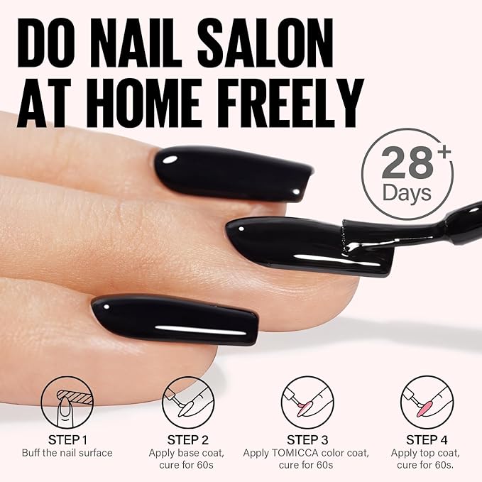 TOMICCA Black Gel Nail Polish, 15ml Fast Dry, Long Lasting Soak Off UV Gel Polish for French Manicure Nail Art
