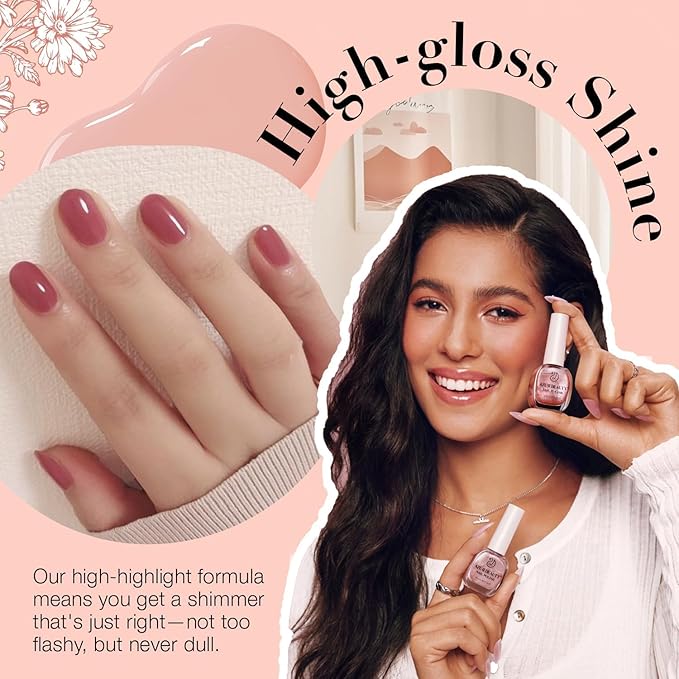 AZUREBEAUTY Jelly Nail Polish Set 4 Colors Nude Brown Red Purple Quick Dry Transparent Sheer Nail Polish Natural Nail Lacquer Fingernail with Top Coat DIY Salon Home
