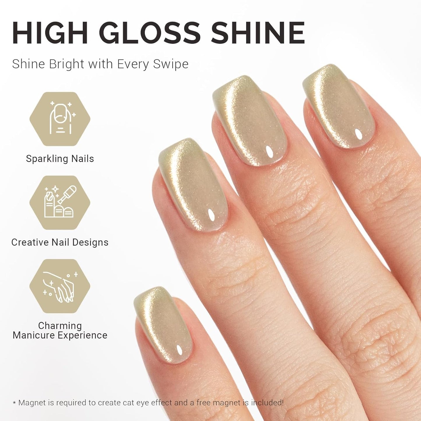MelodySusie Jeweliver Cat Eye Gel Nail Polish, Bright Gold Glitter Holographic Magnetic Nail Polish with Magnet,0.5 Fl Oz, UV Nail Polish for Nail Art Manicure Salon DIY at Home G1060