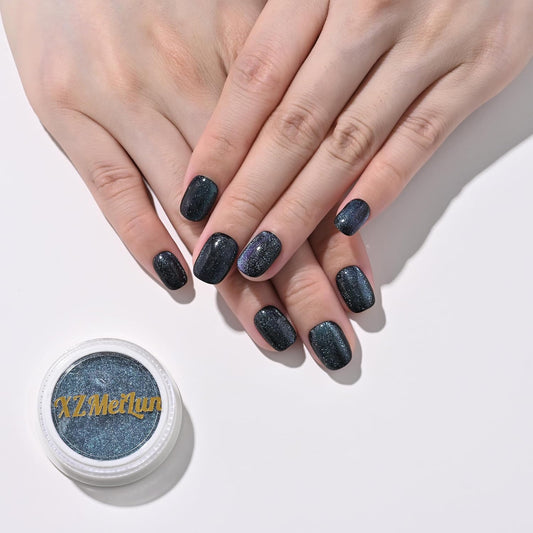 Chameleon Cat Eye Nail Powder, Big-Capacity 0.8g 9D Magnetic Powder Purple Turns Green Magic Mirror Effect Holographic Nail Art Glitter, Can Mixed with Builder Gel Nail Polish for Use