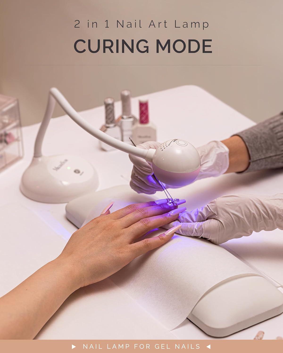 MelodySusie 2 in 1 Professional Nail Desk Lamp and Flash Cure UV Nail Lamp for Nail Art Fill Light&Curing,Cordless Gooseneck UV Light for Gel x Nails with 2 Timers, Rechargeable, Salon Use