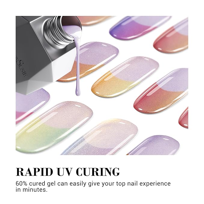 MelodySusie 30PCS Semi Cured Gel Nail Strips (Rainbow Chrome French Tips), Works with Nail lamp, Salon Quality, Long Lasting, Easy to Apply and Remove, Includes 2 Prep Pads, Nail File and Wooden Stick