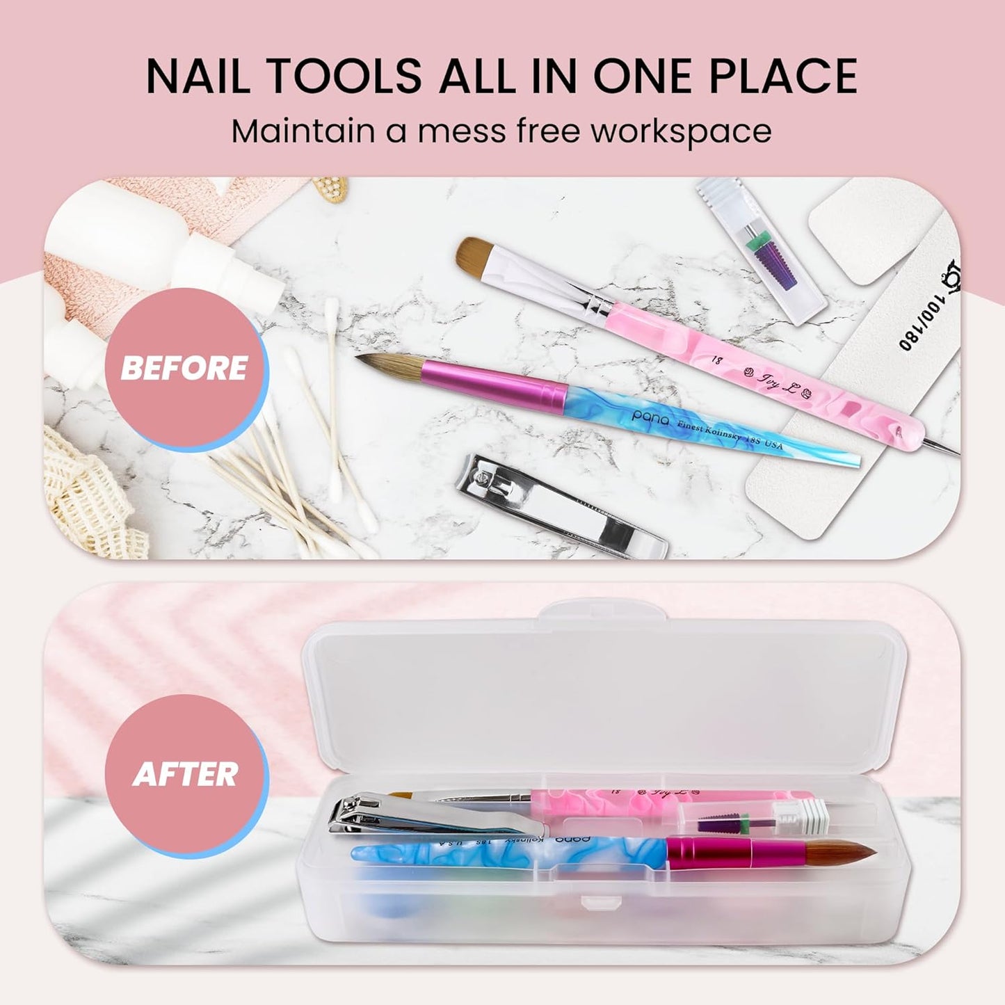 Beauticom Double-Layer Personal Storage Storage Case for Professional Nail Art Pens, Nail Brush, Tools (Frosted White)