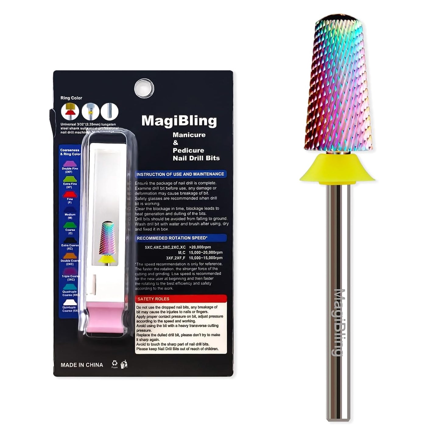Round Top Nail Drill Bits, Cross Cut Tapered 3/32'' Safety Tungsten Carbide Professional Bit, Remove Gel Fast, Left Right Hand Use, Acrylic Nail Polish, Technicians Bits, Extra Fine.