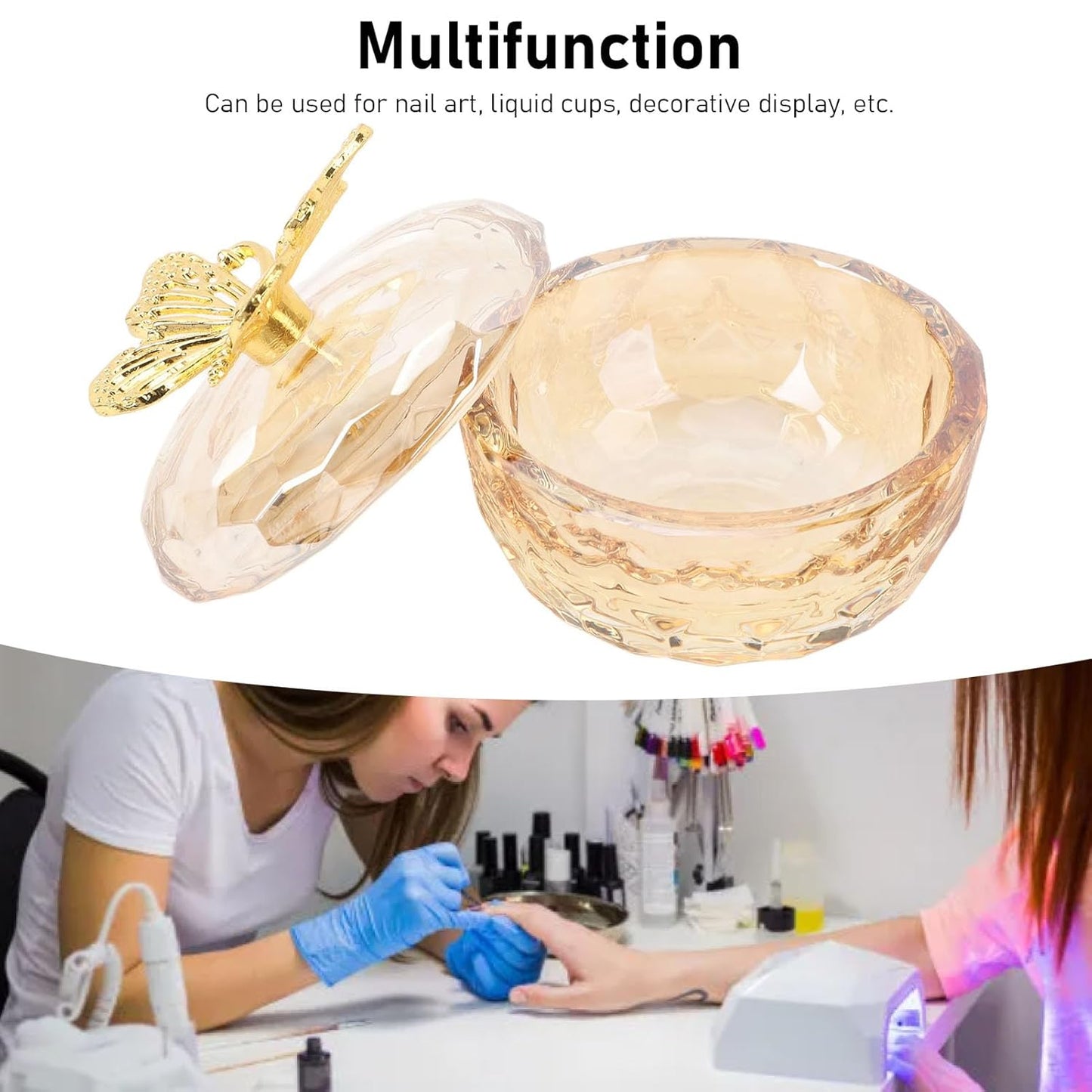 Nails Tips Art Dappen Dish with Lid, Transparent Glass Nail Art Cup for Liquid Jewelry Display