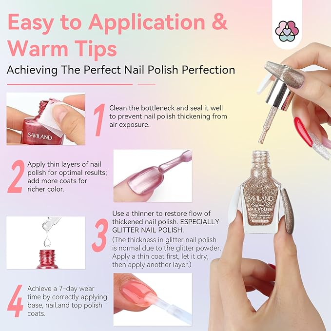 SAVILAND Finger Nail Polish Set: 6pcs Classic Quick Dry Nail Polish Kit Color Locked X Tech White Black Red Pink Brown Bulk Toenail Polish Castor Oil Nail Lacquer Salon Tech Manicure Pedicure Home