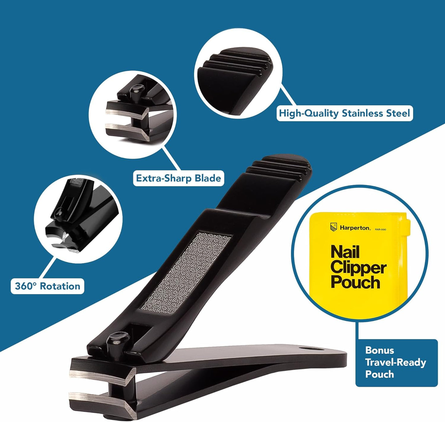 Nail Clippers for Thick Nails - 2 Pack Heavy Duty Toenail & Fingernail Clippers for Men Precision Stainless Steel Cutter Set with Travel Case (Black)