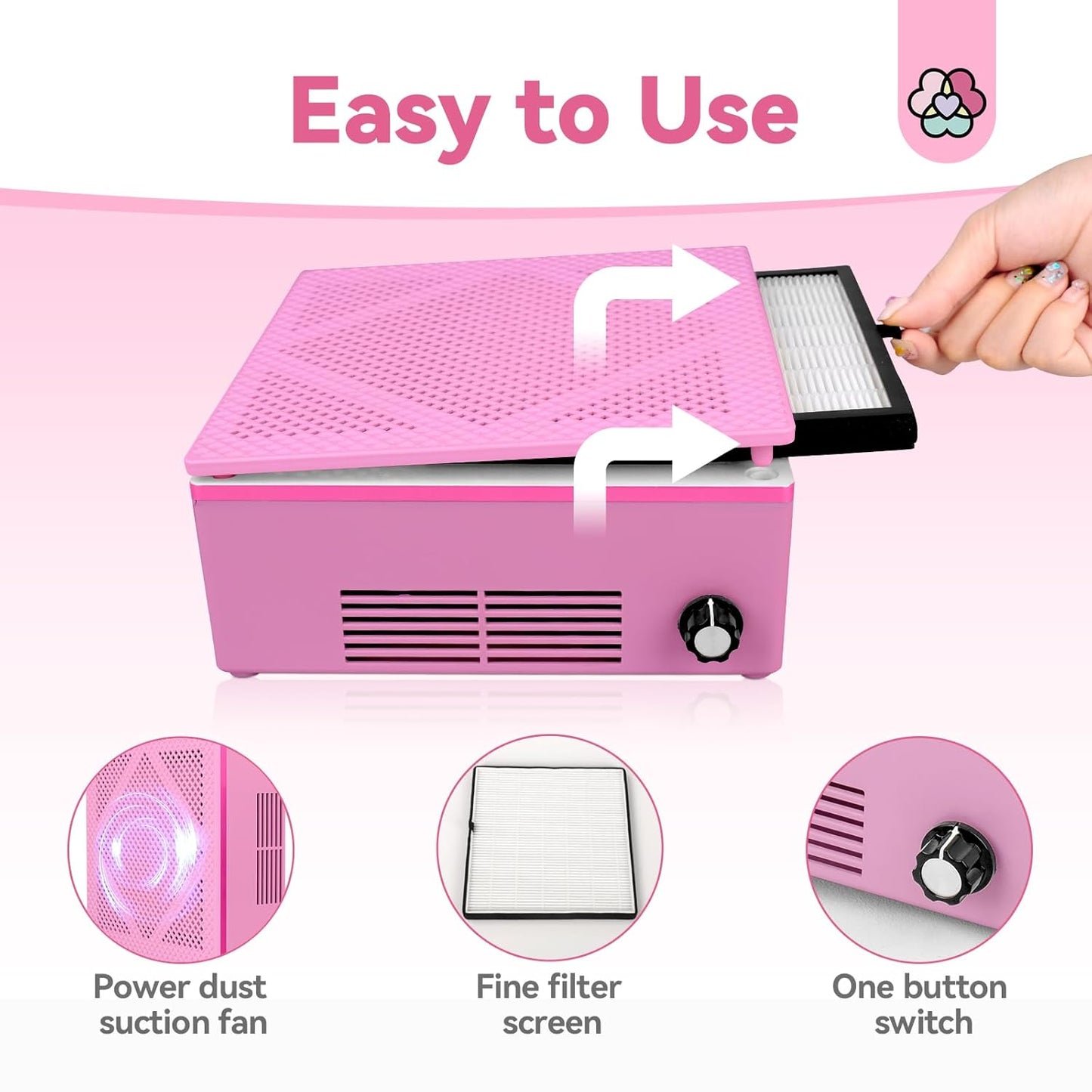 SAVILAND Nail Dust Collector, 60W Powerful Nail Vacuum Dust Collector Cleaner, Compact Dust CollectorTech with Dust Brush, Reusable Filter Manicure Tool for Acrylic Nail Gel Polishing,Salon & Home
