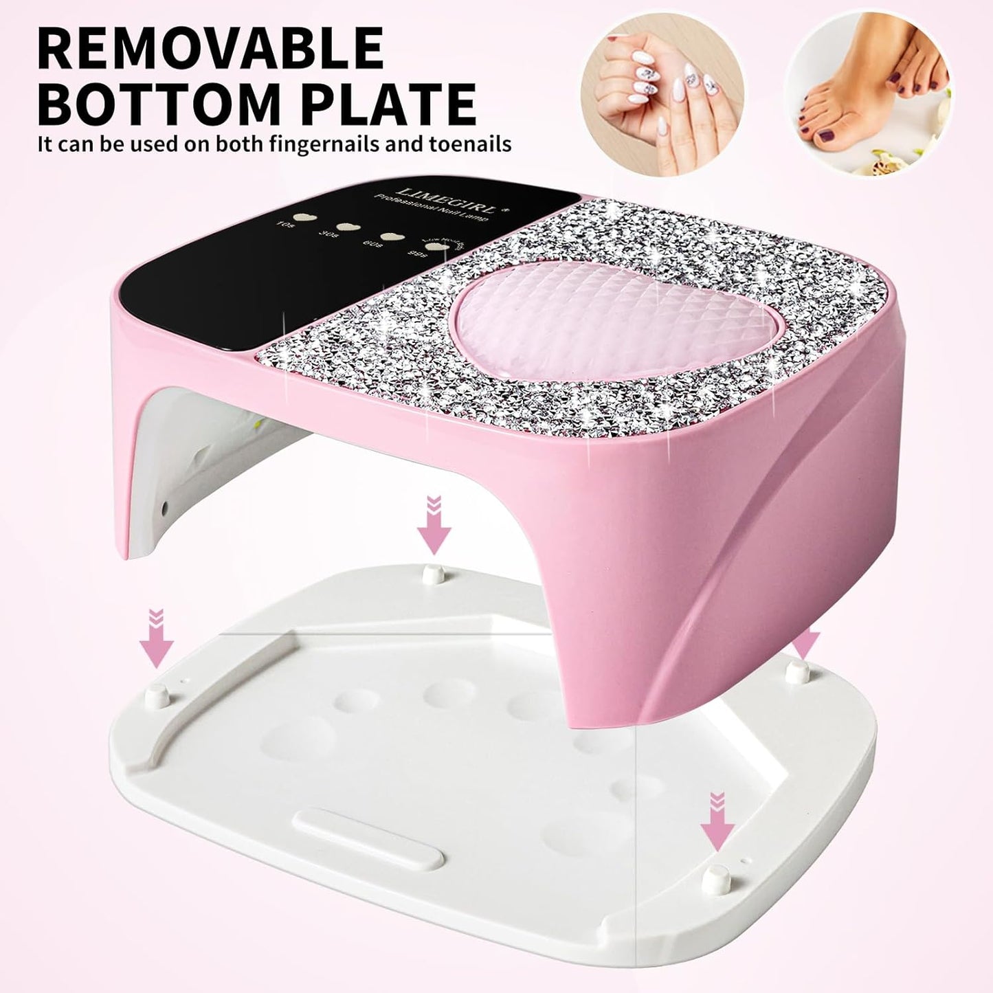 LimeGirl UV LED Nail Lamp Kit for Gel Polish Professional Fast Curing Pink Dryer Light Set with 4 Timer Settings Cordless Rechargeable Nail Art Cure Machine for Manicure Pedicure at Home and Salon