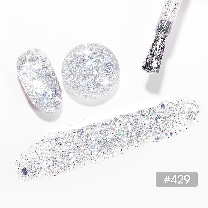 GELLEN Sparkle Sequins White Gel Nail Polish, 18ml Soak off No Chip Glitter White Gel Polish, Color No.429