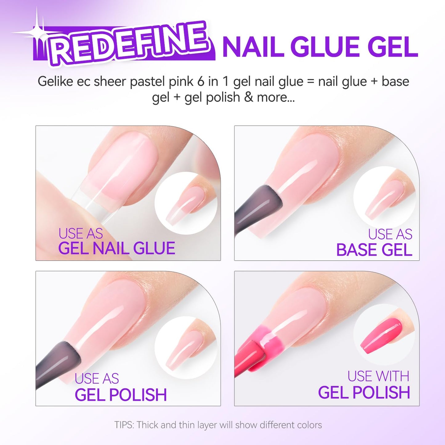 Gelike EC Pro Nail Glue & Strengthener: Nude 6-in-1 Nail Adhesive for Repair - Strengthening & Protein Repair - Perfect for Home & Salon Use 11544 - UV Needed
