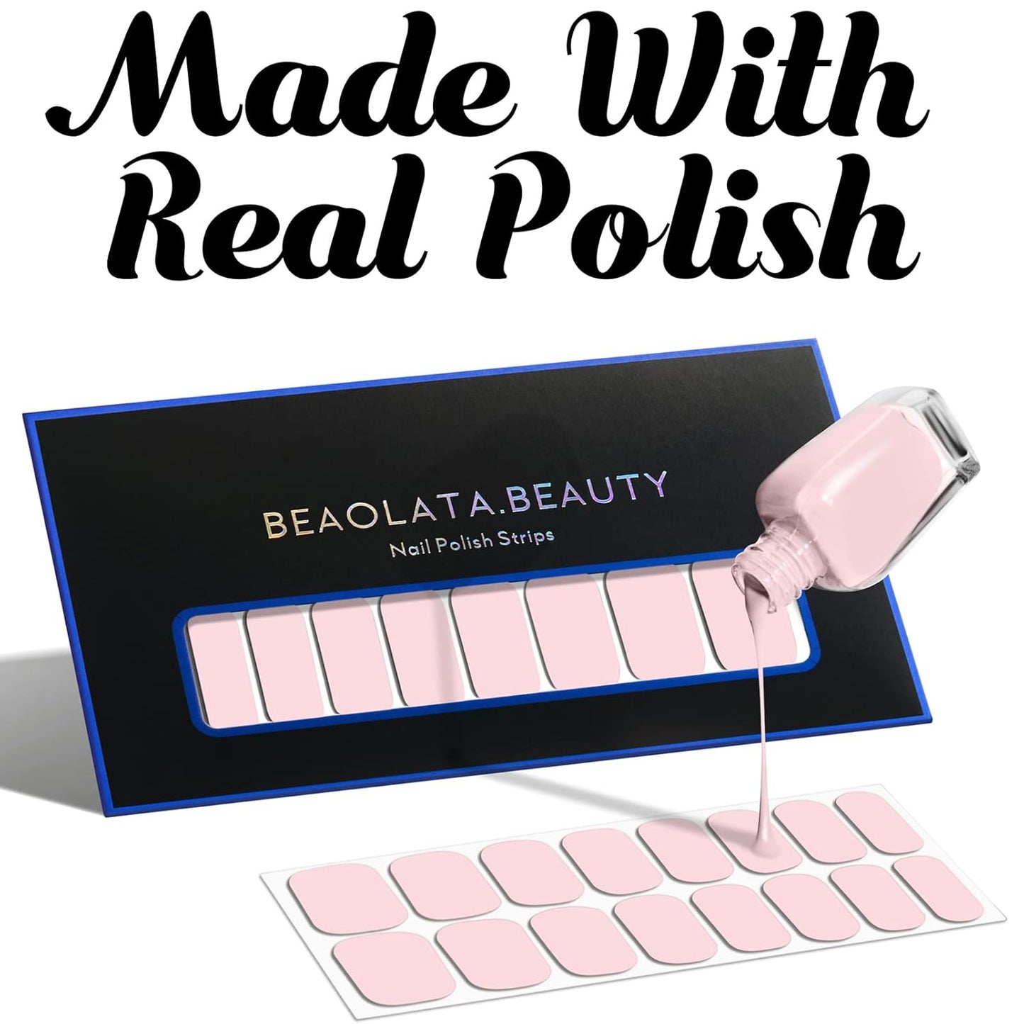 Nail Polish Strips, 32PCS Salon Quality Wraps, Long Lasting Gel Nail Stickers for Women Easy Apply& Remove (Moonlight Marine Blue)