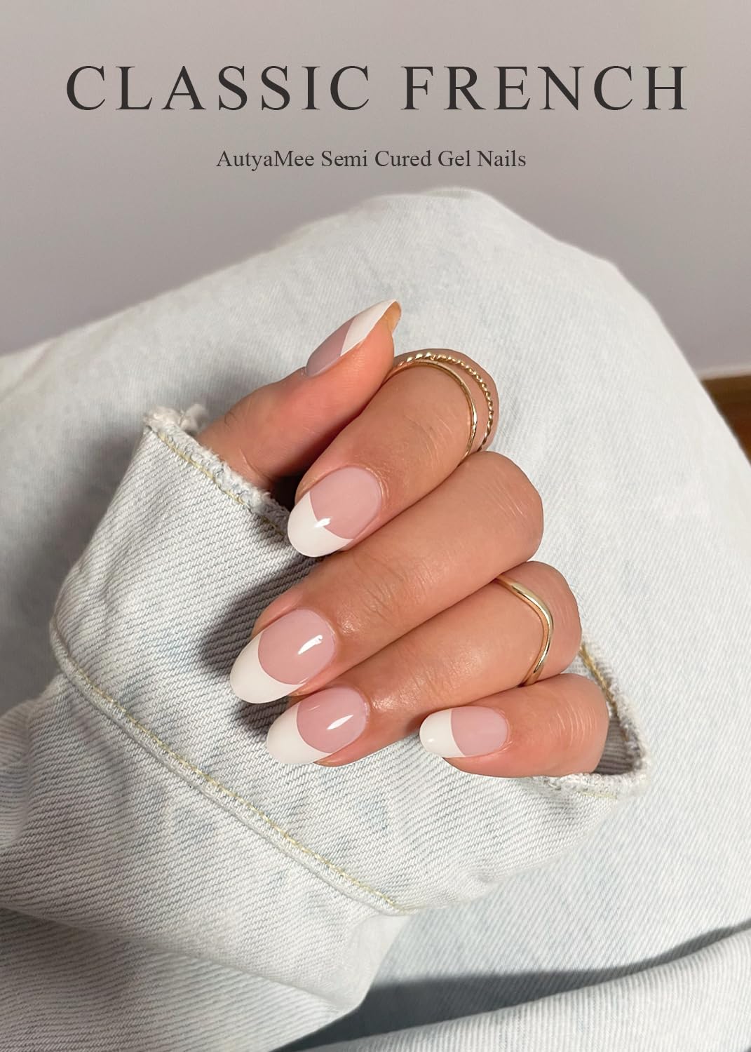 Semi Cured Gel Nail Strips (Classic French), White French Tip, 20 Pcs Gel Nail Wraps, Stickers, UV Light Required, Salon Quality, Long Lasting