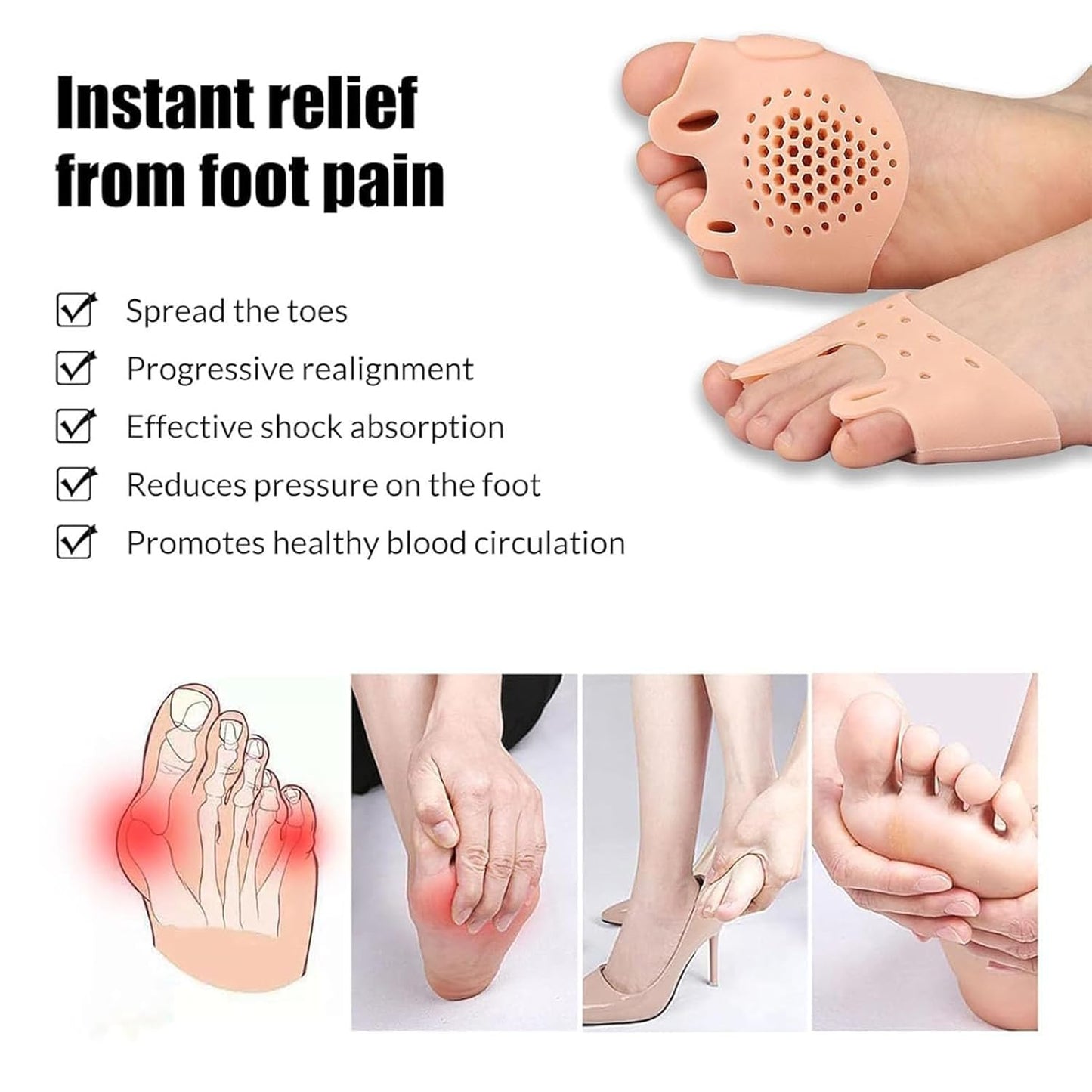 Silicone Toe Separators- Toe Separator for Women, Hallux Valgus Relief - Toe Straightener & Spacer for Women & Men (Multicolored-4PCS)