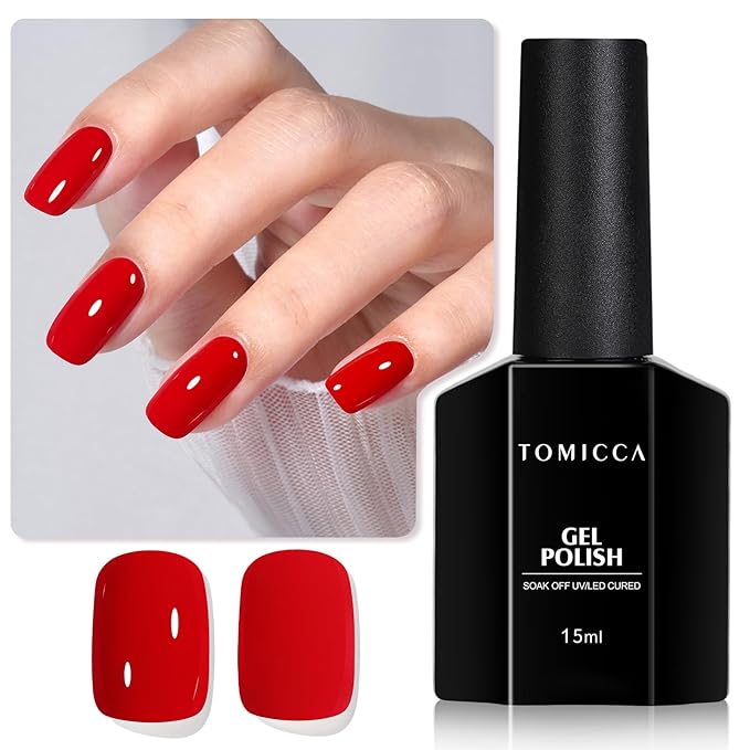 TOMICCA Red Gel Nail Polish, Ruby Red UV Polish, Long Lasting Gel Polish for Salon DIY Manicure