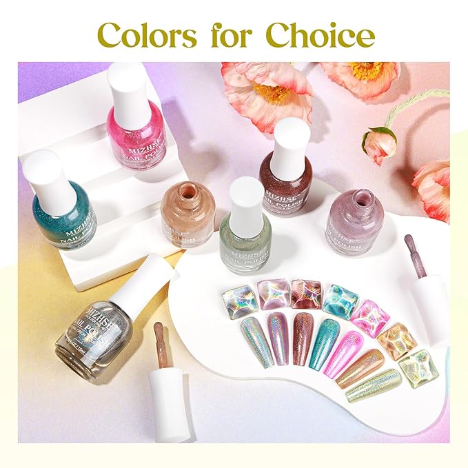 MIZHSE Holographic Nail Polish, Glitter Nail Polish Air Dry Fast, 15 ml High Glossy Shiny Nail Pigment Oil-based Laser Iridescent Chrome Nail Art Salon Manicure Home