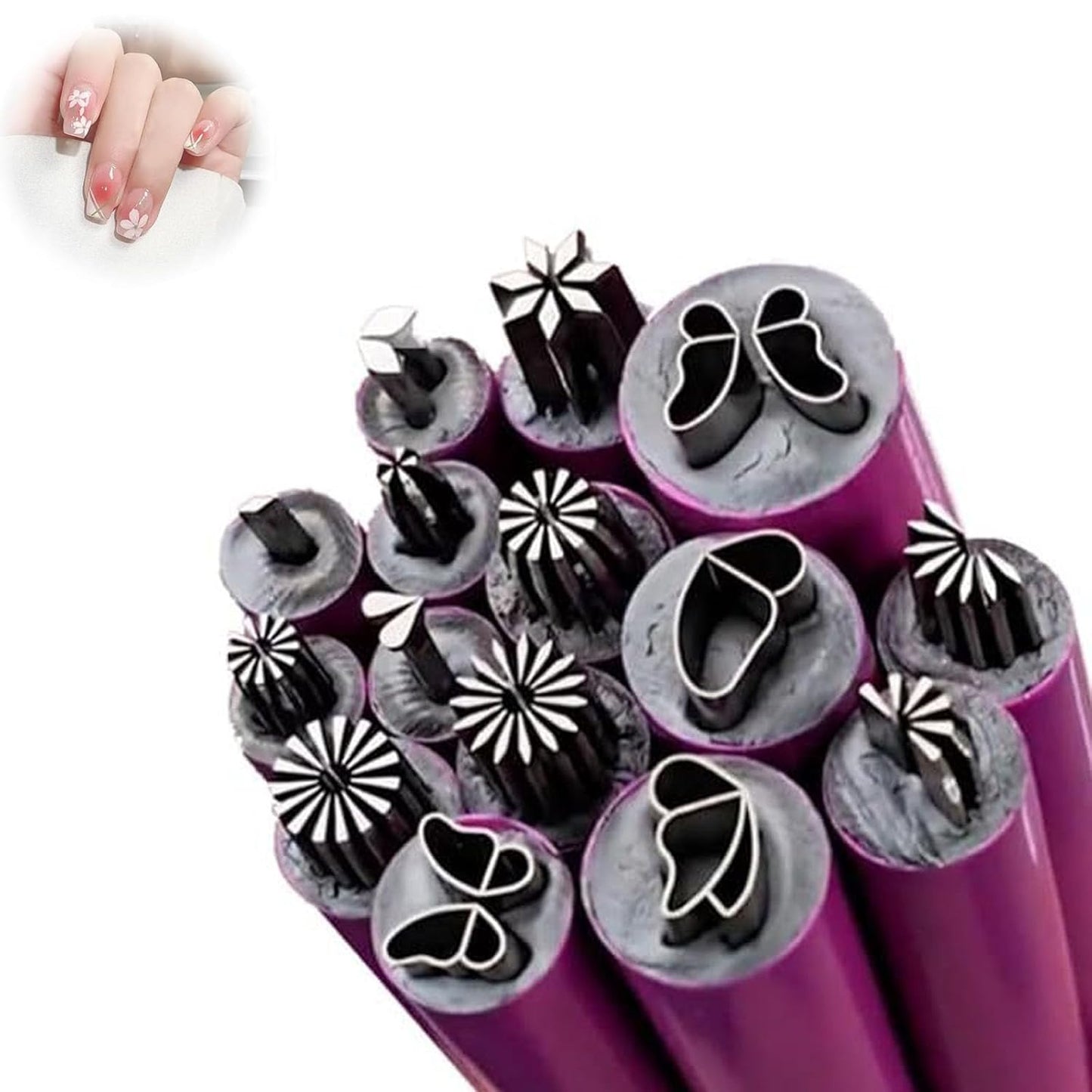 Nail Art Stamp Pen Set, Nail Art Stamp Stamps Pen –DIY Nail Art Tools, Butterfly & Rose Patterns Nail Stamping Tools for Creative DIY Home Manicures (15pcs)