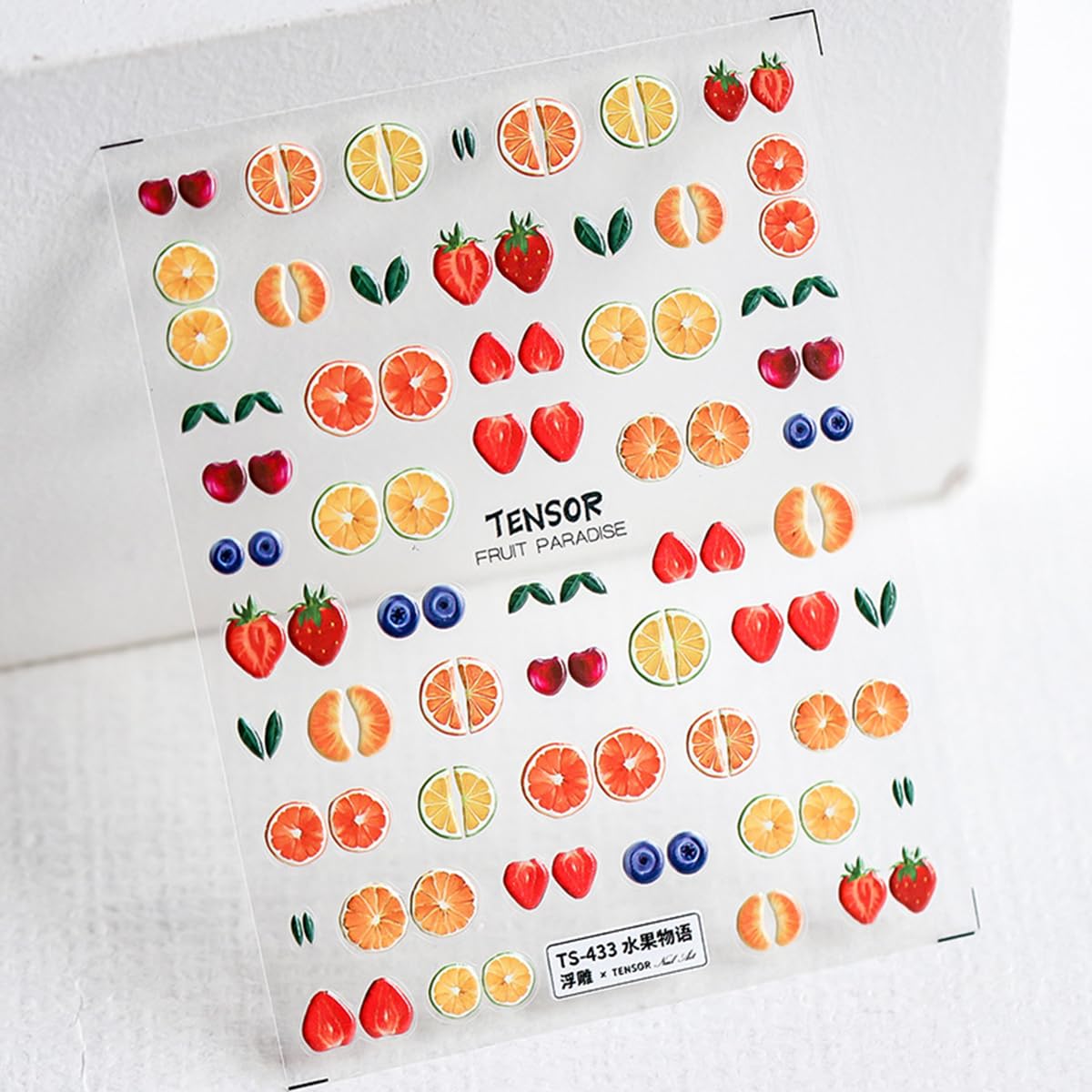 Summer Fruit Nail Art Stickers Decals 5D Embossed Fruit Nail Decals 1PCS Orange Lemon Strawberry Blueberry Summer Nails Design Engraved Stickers Manicure Nail Art Supplies for Women Nail Decorations