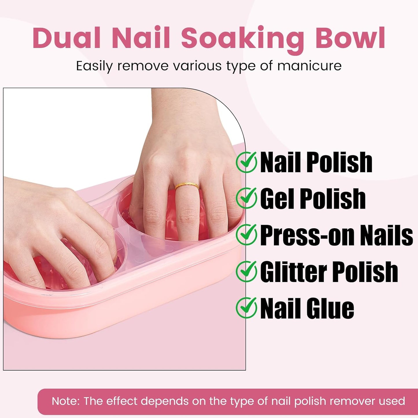 Dual Nail Soaking Bowl Acetone Proof: Soak Off Gel Nail Polish Dip Powder Remover Bowl- Cut the Soaking Time in Half Manicure Bowl for Salon Home (D2-Pink)