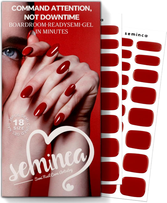 Semi Cured Gel Nail Strips-Classic Red Semi-Gel Nail Stickers,Work Ready Manicure,Long Lasting Glossy Finish for Party/Date Night Crowd,Works with Any UV/LED Lamps(Addict)