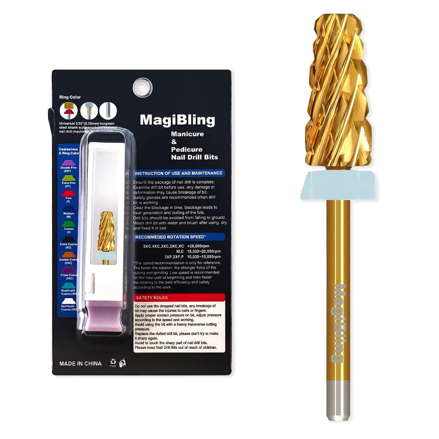Super Cut Tapered Barrel Nail Drill Bits, 3/32'' Professional Tungsten Carbide Bits, Remove Hard Gel Fast, Right Hand, Suitable for Long Acrylic Nails Gel Polishing, Quadruple Coarse.