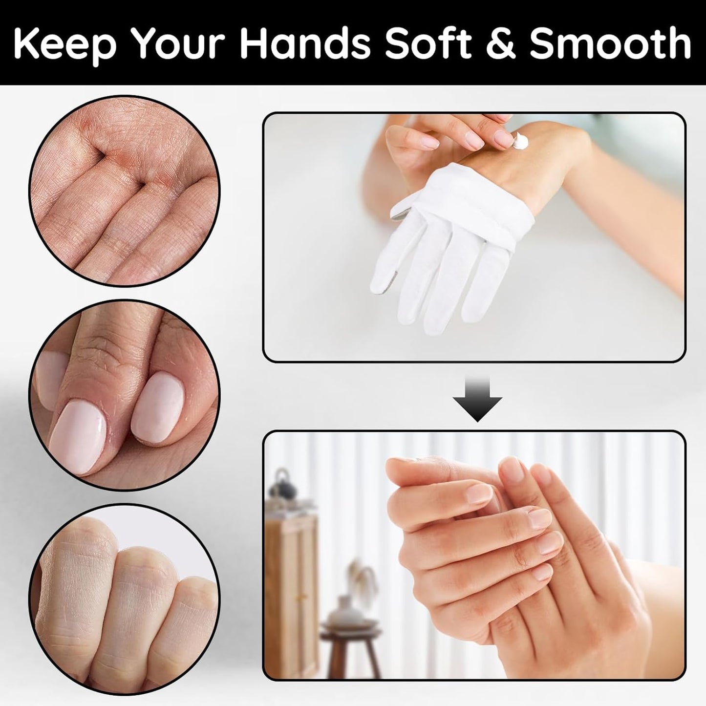 Segbeauty White Cotton Gloves with Touchscreen Fingers, 8pcs Hand Moisturizing Gloves with Elastic Band, 4 Pair Soft Cotton Sleeping Gloves for Dry Hand Overnight, White Gloves for Art Handling Medium