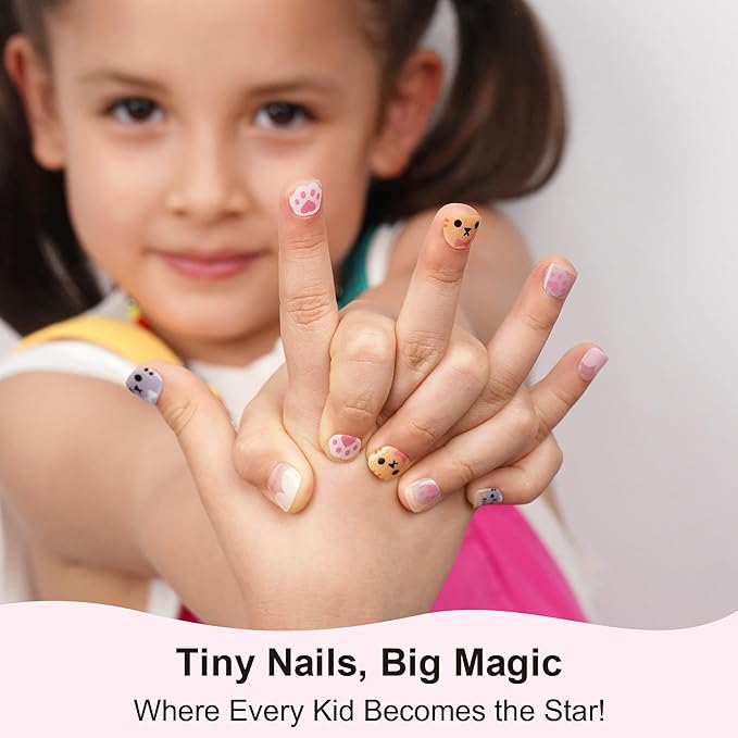 DANNI & TONI Kids Gel Nail Strips Cat Paws Pink Salon-Quality Peel & Stick Manicure for Children (Age 6+)– Safe, Long-Lasting, Easy to Apply |Paw Pals