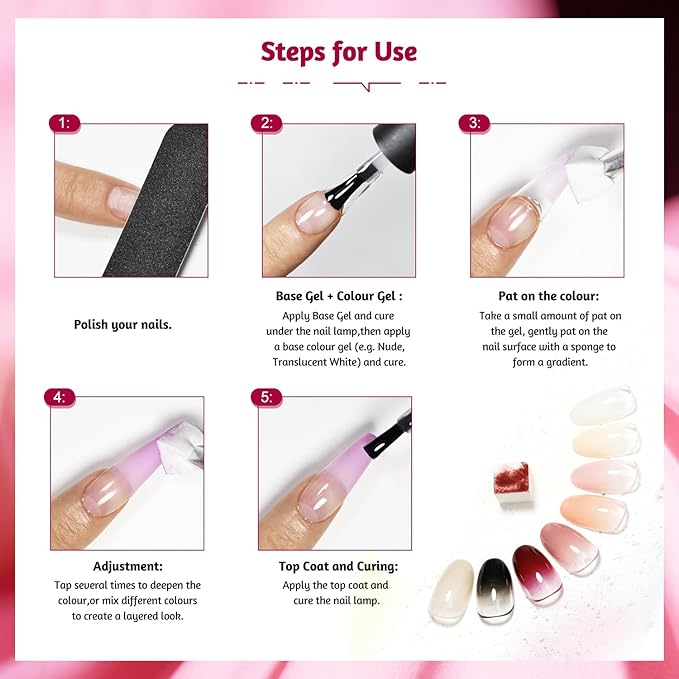 JODSONE 9 Colors ombre nails gradient gel Blush Effect Gel Nail Polish Set Painting Nail Art Design Gel for Nail Salon