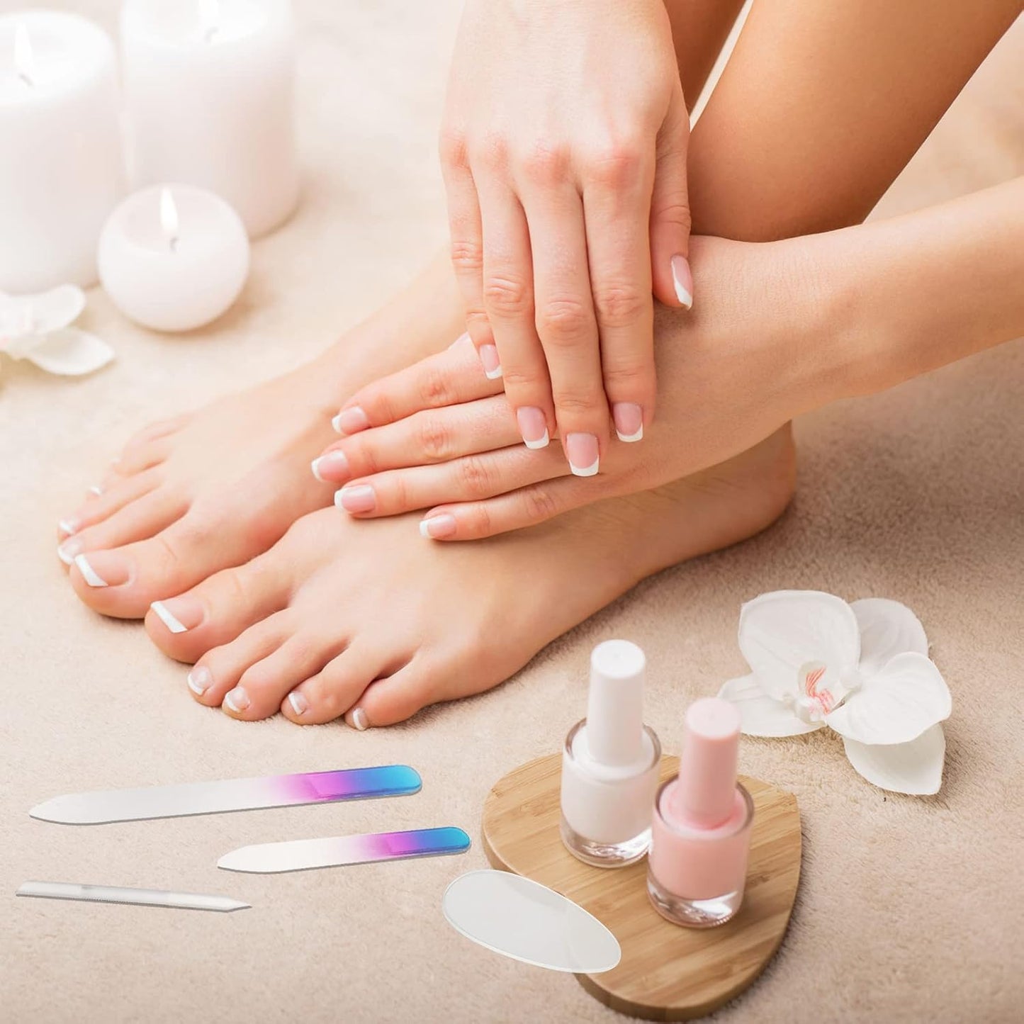 Zhehao 6 Pcs Glass Nail File and Nail Shiner Set Manicure Pedicure Glass File Buffer Cuticle Trimmer Nano Finger Nano Foot Scrubber Callus Remover Foot Care Pedicure Fingernails Toenail (Rose Red)