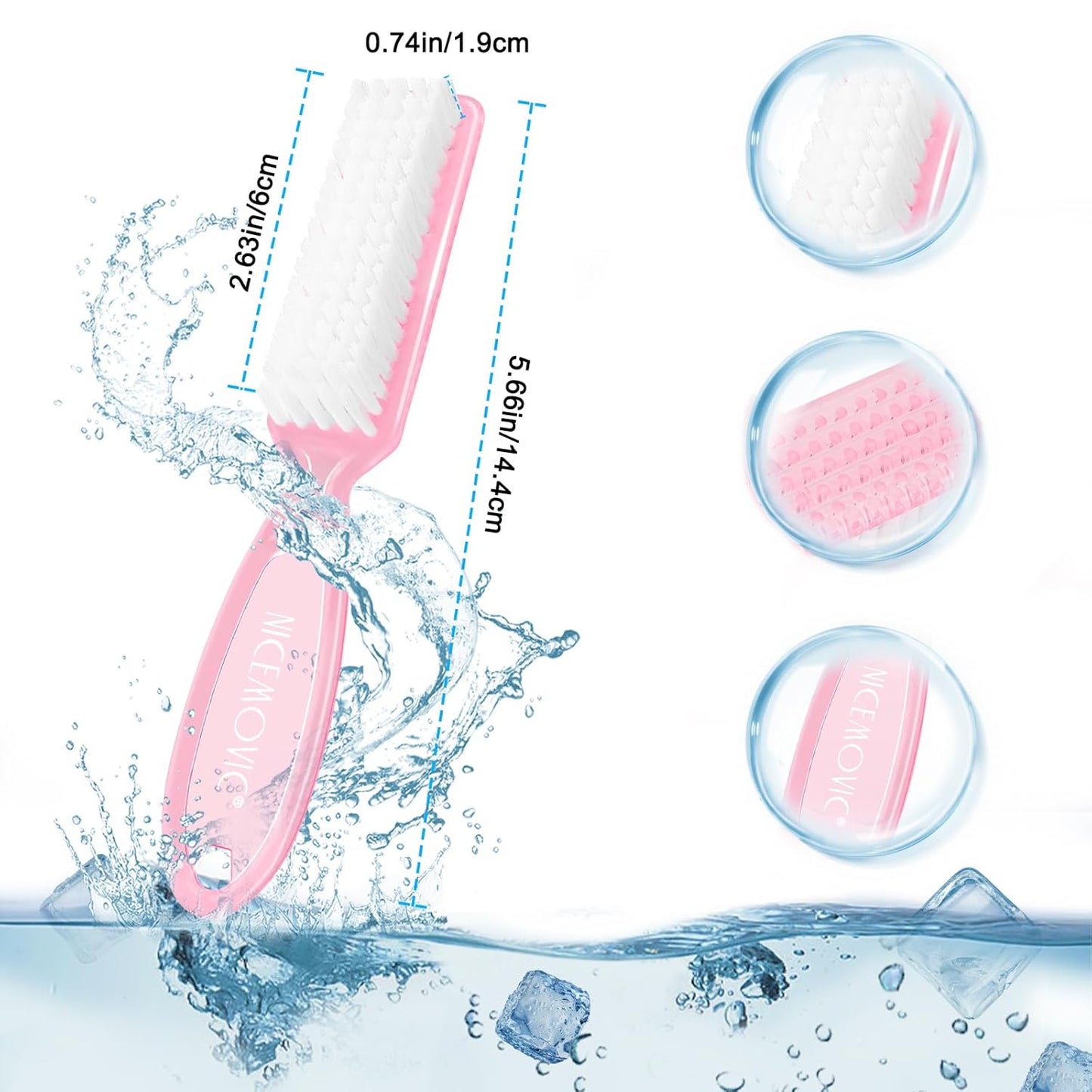 NICEMOVIC 30Pcs Bulk Nail Brush for Cleaning Fingernails, Handle Grip Nail Scrubber Brush, Hand Fingernail Cleaner Brush Manicure Tools Scrub Cleaning Brushes Use for Toe & Nail Cleaning (Clear Pink)