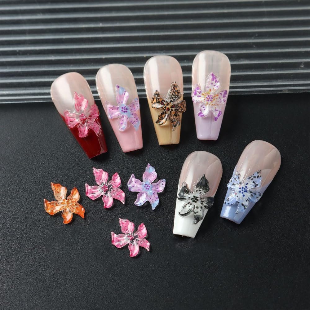 150PCS Flower Nail Charms, 3D Hawaii Hibiscus Floral Nail Rhinestones Spring Summer Nail Jewelry Tiny Flowers Acrylic Nail Design for Women Girls DIY Manicure Nail Decorations Accessories