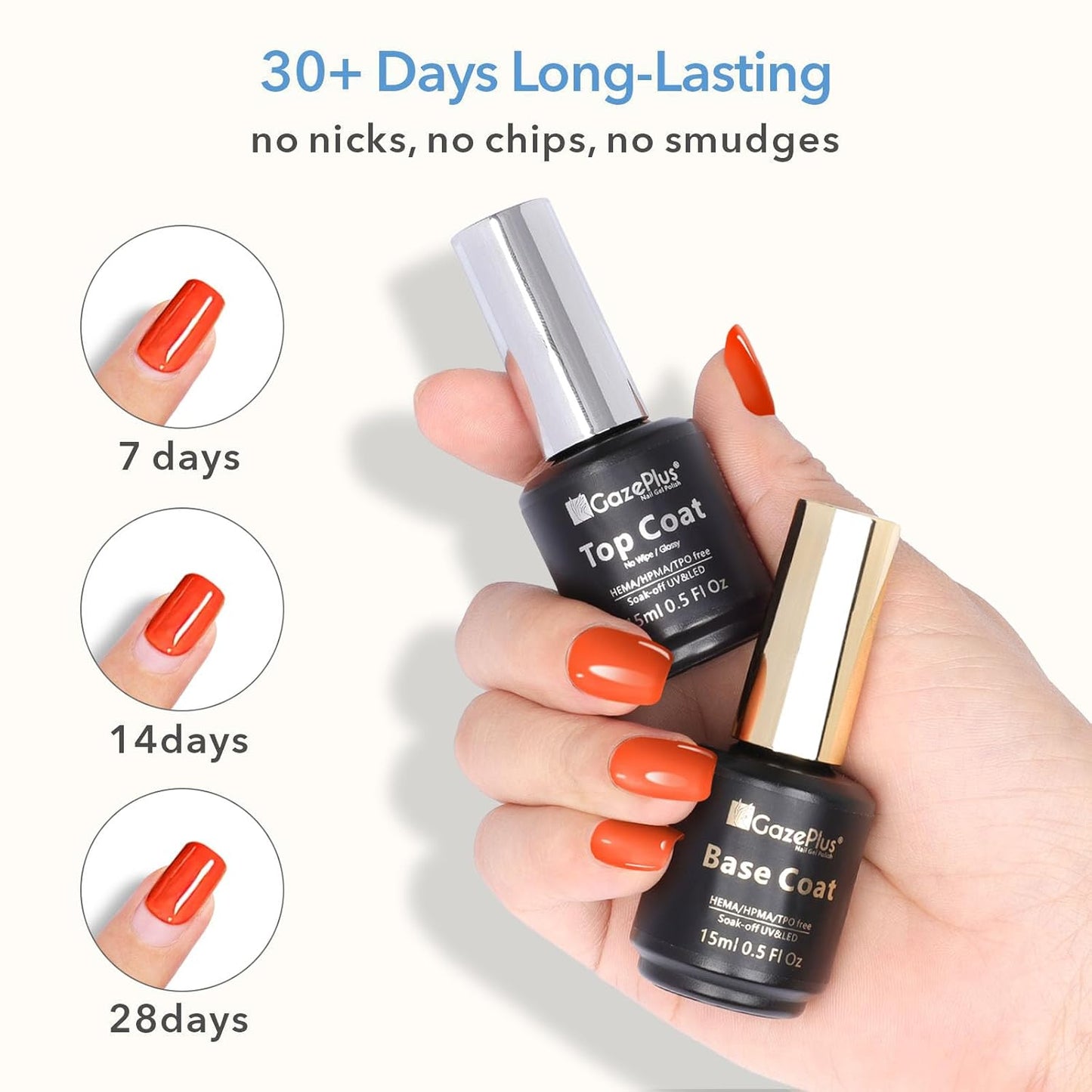 Gel Top & Base Coat Set, 2 Pcs 15ml No Wipe HEMA-Free Nail Polish Kit, Shiny Long Lasting Soak Off Gel for Nail Art, Manicure Christmas Gift for Women & Professional Nail Salons