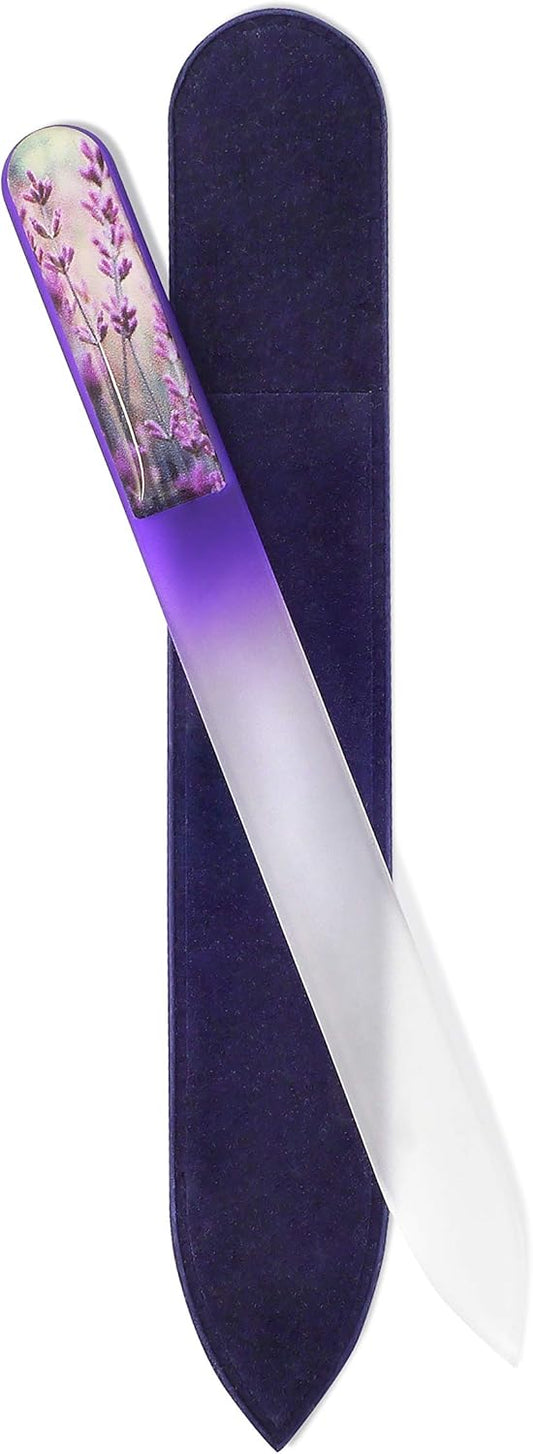 GLADZY 3D Czech Glass Nail File with Case – Crystal Nail File for Natural Nails, Double Sided Dual Grit Coarse & Smooth Etched Surface, Comfort 3D Grip Handle, Professional Manicure Tool, Made in EU