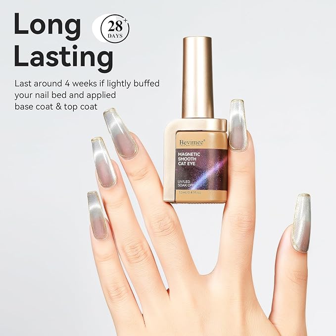 Cat Eye Gel Nail Polish, Silver Glitter Magnetic Cat Eye Nails With Magnet Stick, For Holographic Shimmer Cateye Effect, UV Velvet Nail Art Manicure Salon DIY Home, 12ML